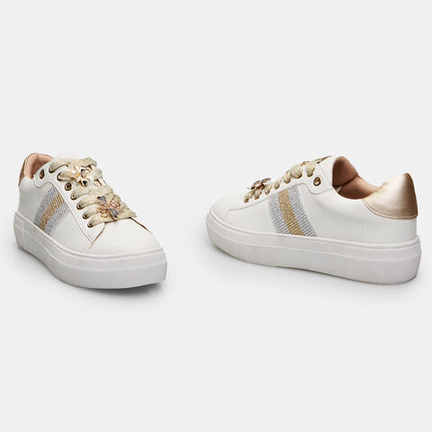 Sneakers de mujer con aplicación joya, Blanco Sneakers de mujer con aplicación joya, Blanco